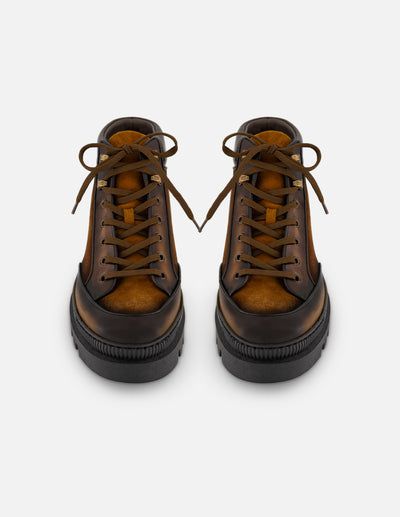 Botines café de piel y ante para hombre con parte superior acolchada