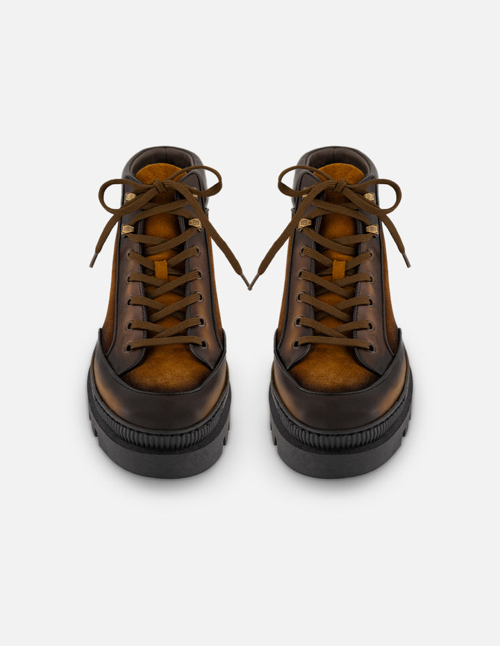 Botines café de piel y ante para hombre con parte superior acolchada