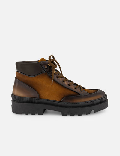 Botines café de piel y ante para hombre con parte superior acolchada