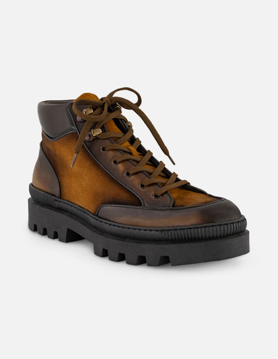 Botines café de piel y ante para hombre con parte superior acolchada