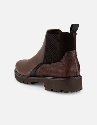 Botines Chelsea café de piel tipo coco para hombre con suela ligera