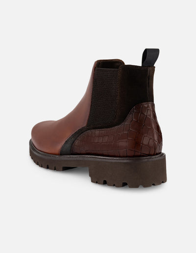 Botines Chelsea café de piel tipo coco para hombre con suela ligera