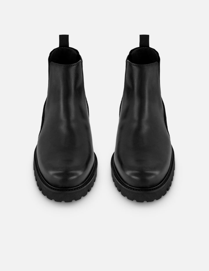 Botines Chelsea negros de piel tipo coco para hombre con suela ligera