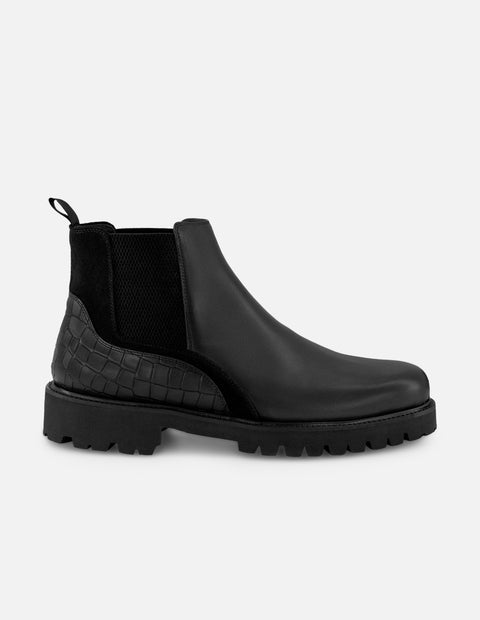 Botines Chelsea negros de piel tipo coco para hombre con suela ligera