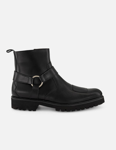 Botines negros de piel para hombre estilo motociclista con detalle tipo chopper