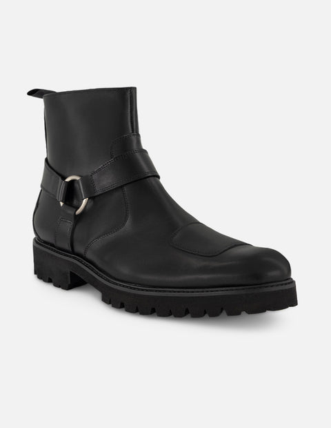 Botines negros de piel para hombre estilo motociclista con detalle tipo chopper