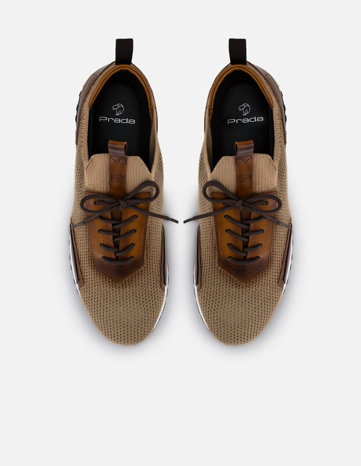 Tenis color beige en textil con detalles en piel para hombre