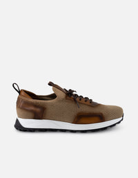 Tenis color beige en textil con detalles en piel para hombre