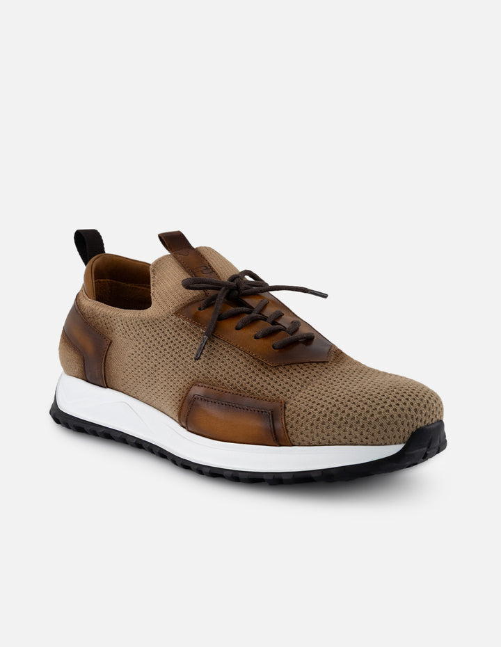 Tenis color beige en textil con detalles en piel para hombre