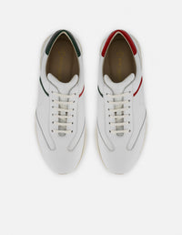 Tenis con ribete en rojo y verde en piel color blanco para hombre