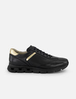 Tenis negro con ribete colro dorado en piel para hombre