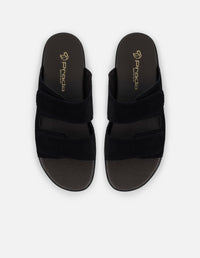 Sandalia negra en ante para hombre con doble correa de velcro