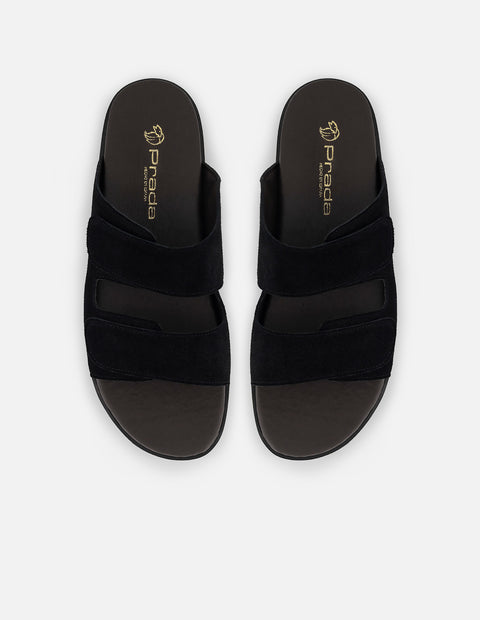 Sandalia negra en ante para hombre con doble correa de velcro