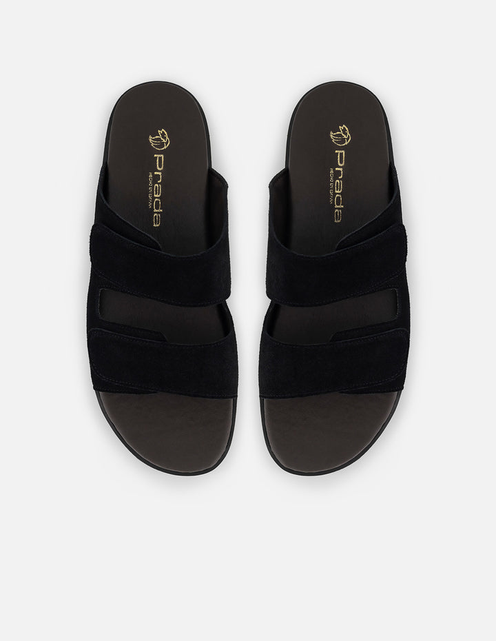 Sandalia negra en ante para hombre con doble correa de velcro