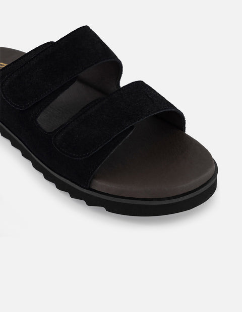 Sandalia negra en ante para hombre con doble correa de velcro