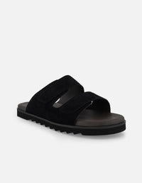 Sandalia negra en ante para hombre con doble correa de velcro