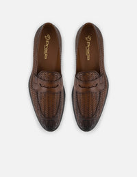 Mocasines café en piel trenzada para hombre