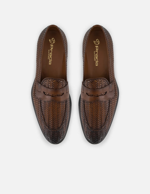 Mocasines café en piel trenzada para hombre