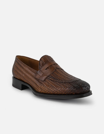 Mocasines café en piel trenzada para hombre