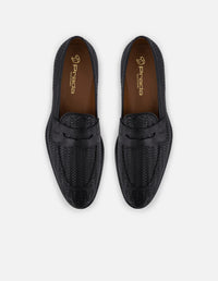 Mocasines negro en piel trenzada para hombre