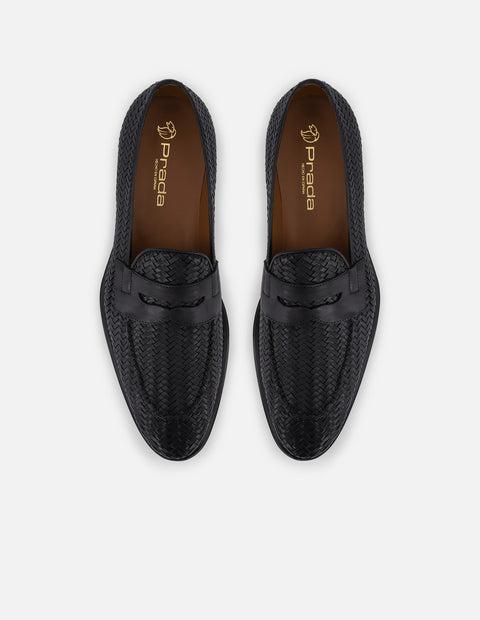 Mocasines negro en piel trenzada para hombre