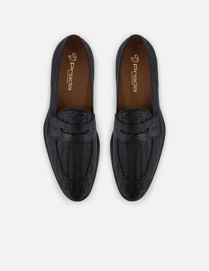 Mocasines negro en piel trenzada para hombre
