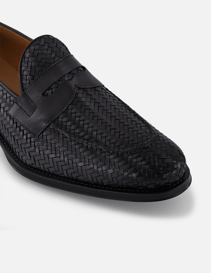 Mocasines negro en piel trenzada para hombre
