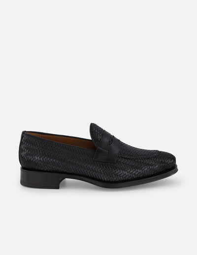 Mocasines negro en piel trenzada para hombre