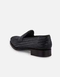 Mocasines negro en piel trenzada para hombre