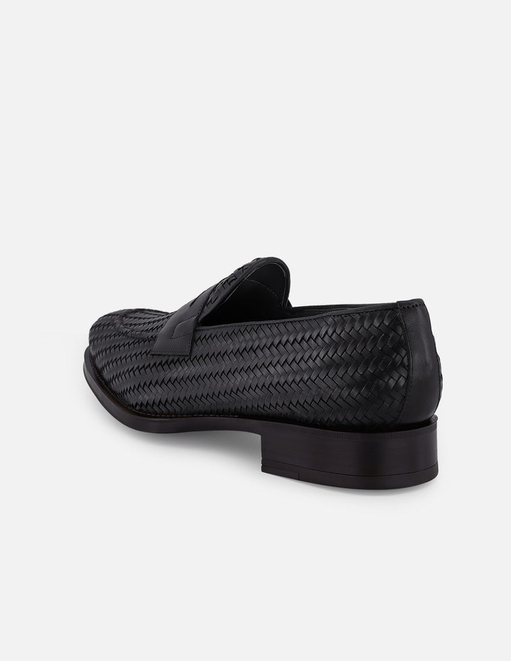 Mocasines negro en piel trenzada para hombre