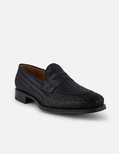 Mocasines negro en piel trenzada para hombre