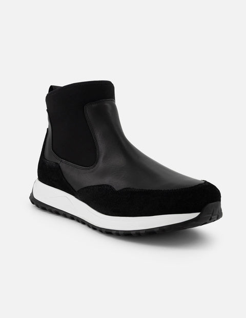 Botines Chelsea negros piel y ante para hombre con elástico