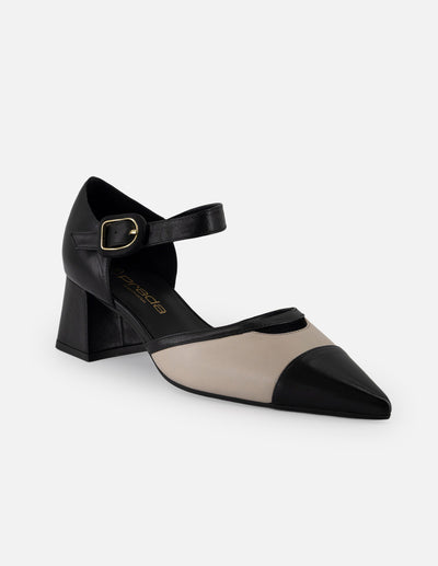 Zapatilla negra piel para mujer con diseño bicolor