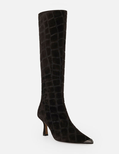 Bota café ante para mujer con grabado tipo coco