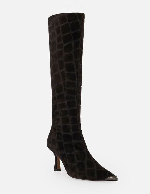 Bota café ante para mujer con grabado tipo coco