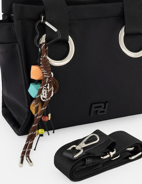 Tote negro nylon para mujer con adorno lateral