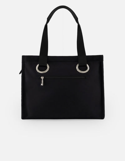 Bolso de mano negro nylon para mujer con adorno lateral
