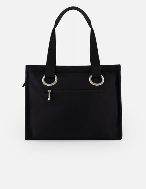 Bolso de mano negro nylon para mujer con adorno lateral