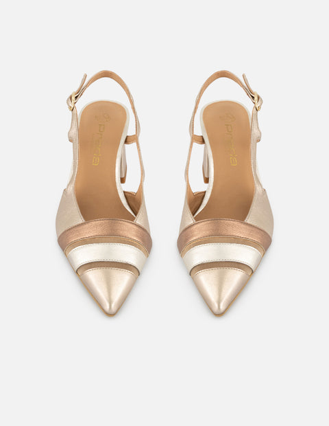Zapatilla color dorado para mujer con combinación de materiales