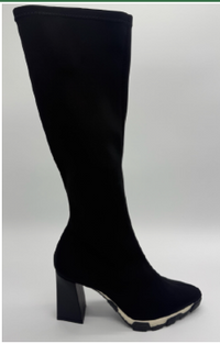 Bota negro lycra para mujer con detalle bicolor