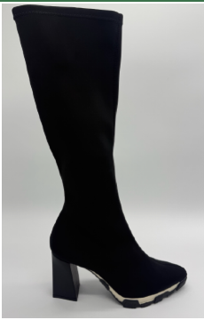 Bota negro lycra para mujer con detalle bicolor