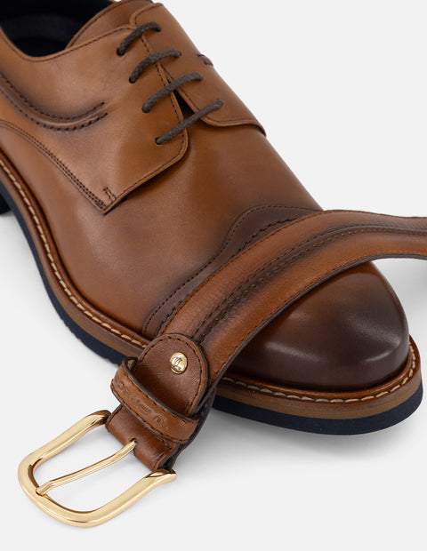 Zapato Blucher cuero piel para hombre con detalle lateral