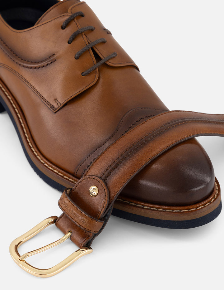 Zapato Blucher cuero piel para hombre con detalle lateral