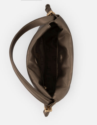 Minibolso oro vegano para mujer con logo frontal