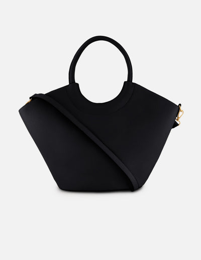 Tote negro vegano para mujer con asa rígida integrada