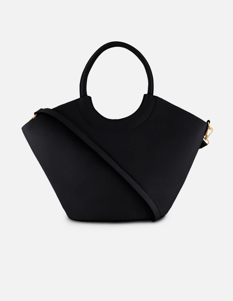 Tote negro vegano para mujer con asa rígida integrada