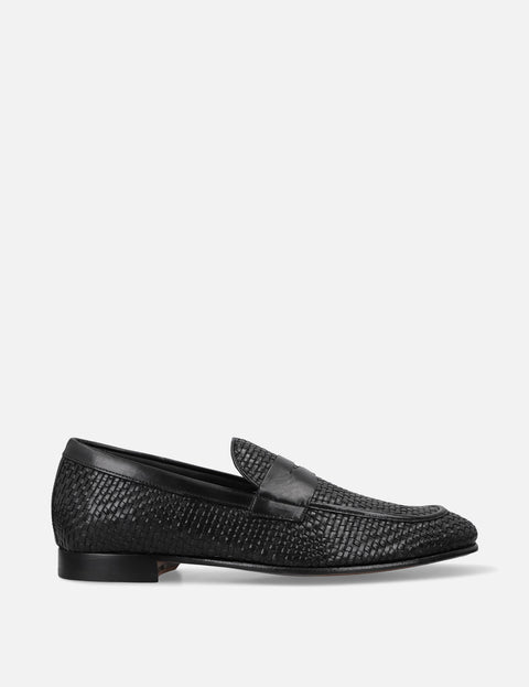 Mocasín en piel tejida color negro