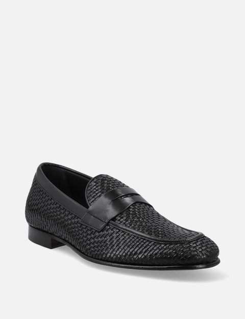 Mocasín en piel tejida color negro