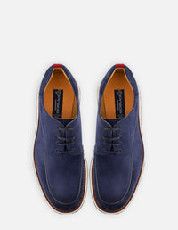 Zapato Blucher en piel ante color azul para hombre