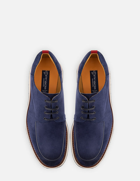 Zapato Blucher en piel ante color azul para hombre